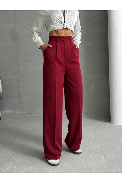BE CHİC Women's Extra High Waist Agrafed Atlas Fabric Palazzo Pants with Pockets G9671