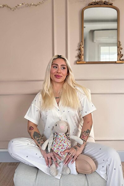 Pijamaevi Σετ πιτζάμες με κοντό μανίκι Ecru Twilight Glow με μπαμπού με κουμπιά μπροστά