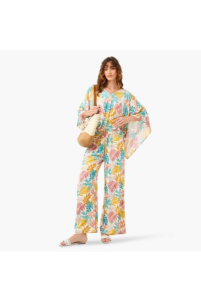 FAV All-Over Print V-neck Top and Pants Set