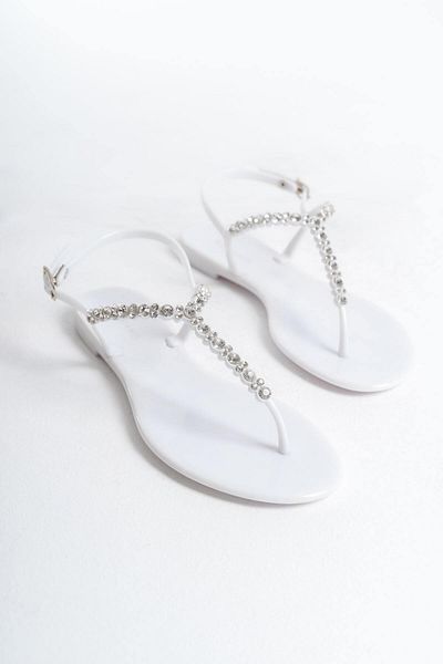 Mubiano Sandale plate de vară pentru femei Jelly Matte White Stone Detail-MSTB7070-B