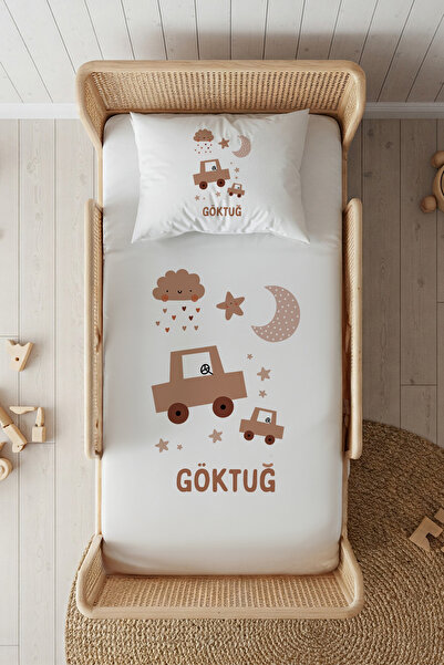 Lilabio %100 Pamuk Saten İsme Özel İsimli 100x200 Tek Kişilik Lastikli Çarşaf...