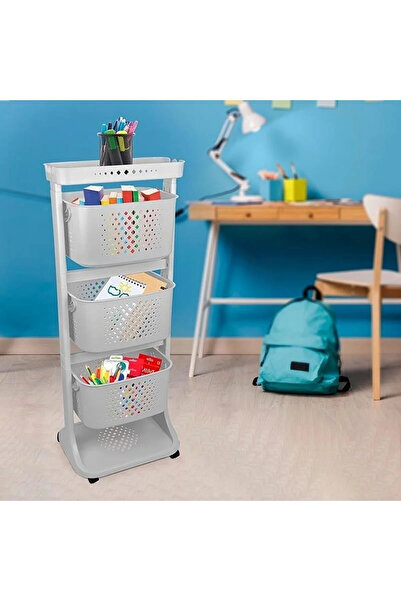 LEON LİFE رف واسع بعجلات من تيتيز بلاستيك، 4 طبقات، رف للمطبخ والحمام، رمادي ...