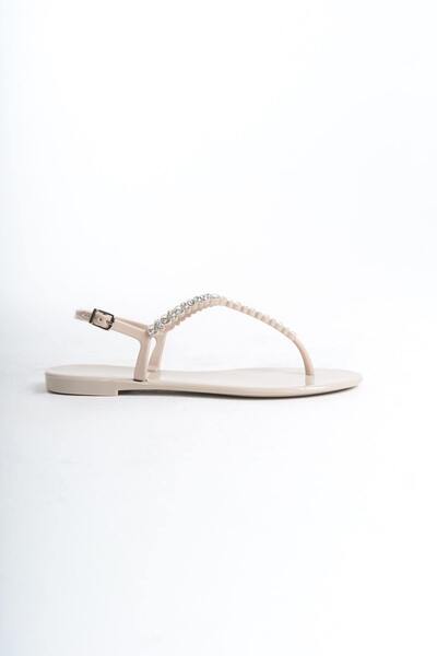Mubiano Beige Stone Detailed Summer Women's Jelly Matte Sandals - MSTB7070-BJ