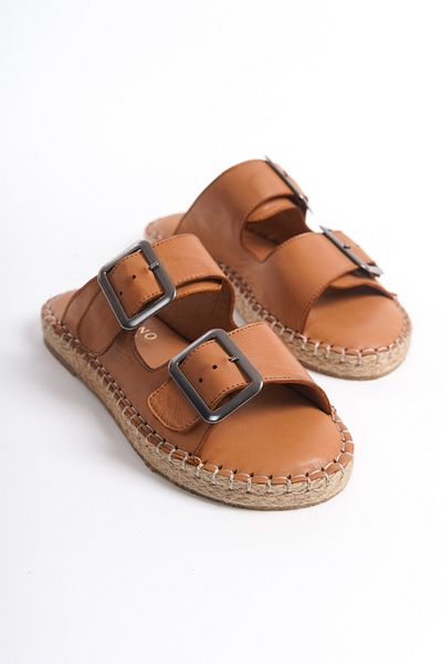 Mubiano Collection Women's Genuine Leather Slippers Tan -Mcsvk23T003-Tb