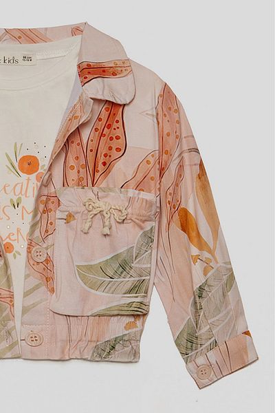nk kids Tropical Pattern Long Sleeve Buttoned Printed Stylish Casual Holiday Comfortable Girl's Jacket