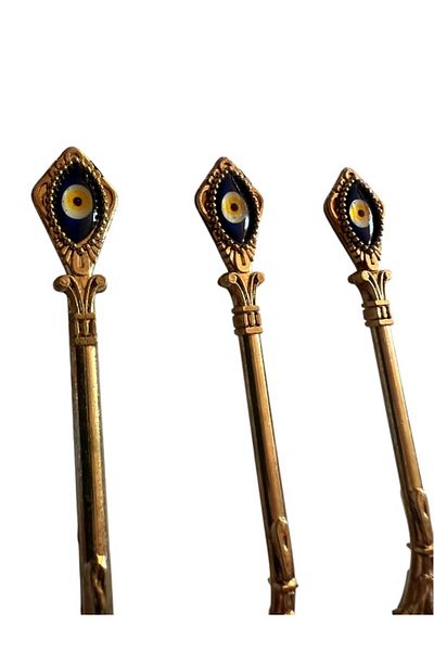 onyyapim Vintage 6-Piece Gold Colored Evil Eye Beaded Tea Coffee Jam Spice Presentation Spoon