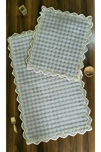 ZADA HOME διπλό χαλάκι προσαρμοσμένο Αντιολισθητική βάση Γαλλική δαντέλα Σετ Οκ Σετ 2 τεμαχίων Σετ καθίσματος τουαλέτας χαλάκι μπάνιου