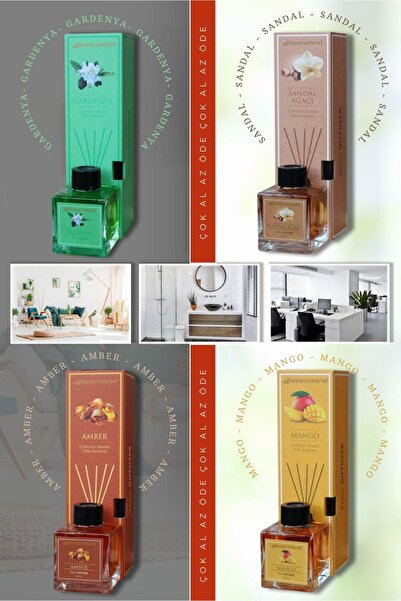 MOUVEMENT 4'Lü Çubuklu 100 ml Oda Kokusu Seti Çok Al Az Öde (Amber Sandal Man...