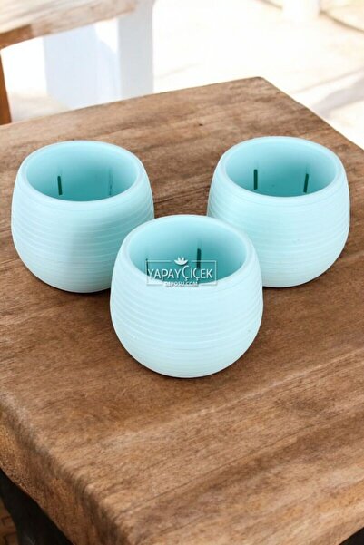 Yapay Çiçek Deposu Mini Kaktüs Sukulent Saksısı 3lü Set Turkuaz Elvan Model 9 Cm