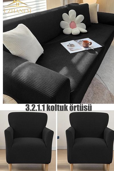 uzhanem Lycra Seat Cover 3+2+1+1.Seat Cover Elastic Flexible Washable Square Pattern Barrier Anthracite