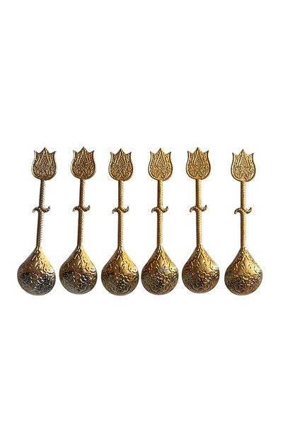 onyyapim Vintage 6-Piece Tulip Shape Gold Colored Pictorial Tea Coffee Jam Spice Presentation Spoon