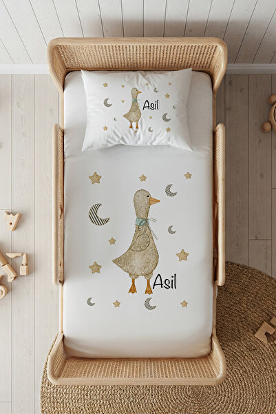 Lilabio %100 Pamuk Saten İsme Özel İsimli 100x200 Tek Kişilik Lastikli Çarşaf...