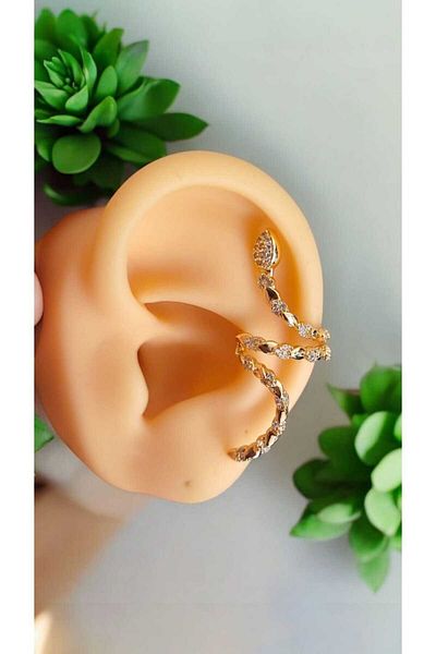 Öze Aksesuar Snake Earring, Perforated Cartilage Earring, Zircon Stone, Vip Model, Non-Tarnish, Antiallergic
