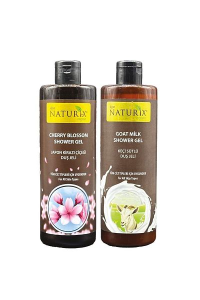 Ilgaz Naturix Organix Japanese Cherry Blossom Shower Gel & Goat Milk Shower Gel Set of 2 -Natural and Moisturizing Skin Care-400Ml