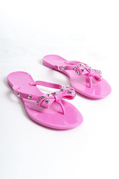 Mubiano Summer Women's Jelly Matte Pink Bow Detail Flat Slippers-Mstb8282-Pmb