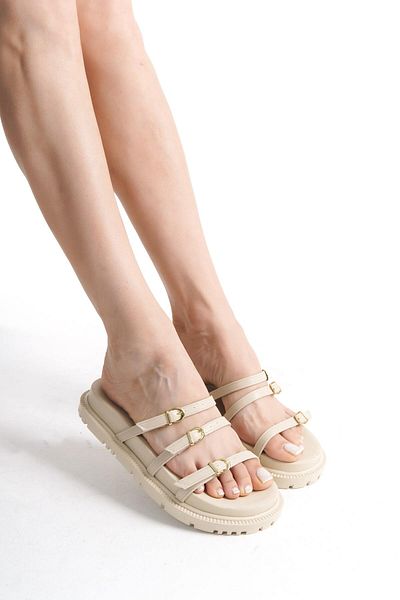 Mubiano Mbmlk1806-Bj Women's Buckle Detailed Beige Slippers