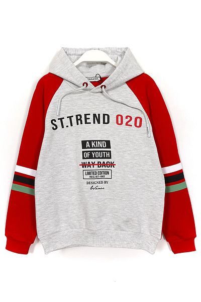 DobaKids Boy's Hoodie - Μανίκι Raglan με στάμπα, Γκρι/Κόκκινο
