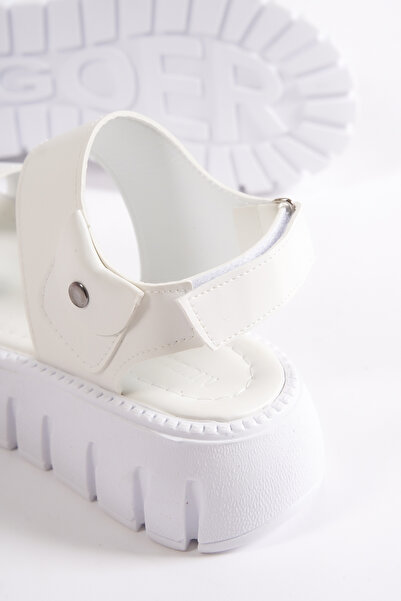 Mubiano 735-b Kalın Tırtık Tabanlı Beyaz Gladyatör Platform Sandalet