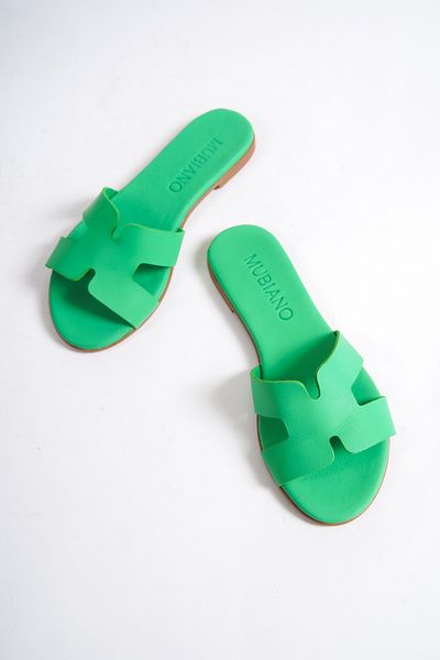 Mubiano 654-y Genuine Leather Women's Green Espadrille Sandals & Slippers