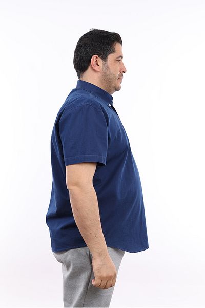 TOUSUS Мъжка риза с къс ръкав, размер Plus Size, тъмносиня, с яка от деним, памучен плат и джоб, с половин плат, KK-8031-TSS