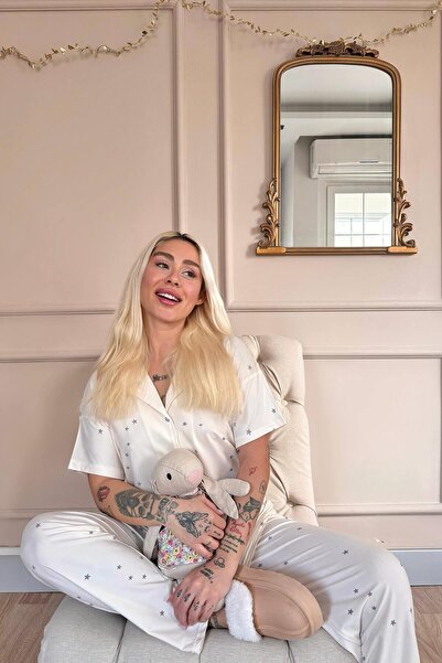 Pijamaevi Σετ πιτζάμες με κοντό μανίκι Ecru Twilight Glow με μπαμπού με κουμπιά μπροστά