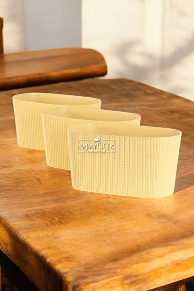 Yapay Çiçek Deposu Bahçe Balkon Saksısı 3lü Set Sümela Model Sarı 15 Cm 4.7 L...