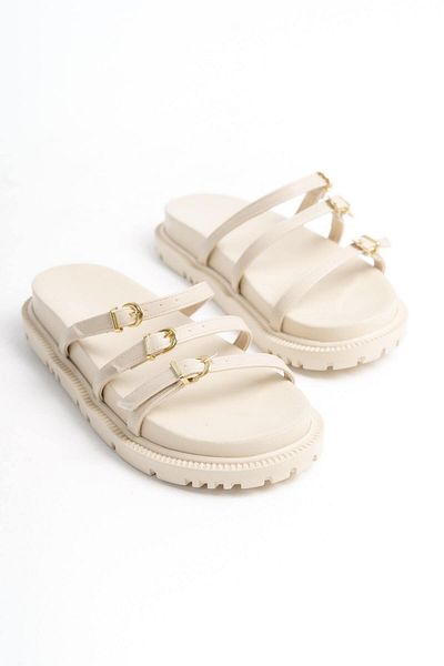 Mubiano Mbmlk1806-Bj Women's Buckle Detailed Beige Slippers