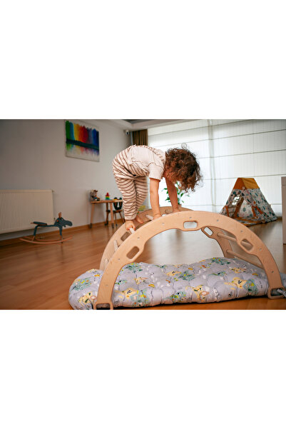 KIDOPPO Pikler Montessori Tırmanma Köprüsü Ve Kemer Yastıgi | Ahşap Kemer ve Yastık | Waldorf Dönence