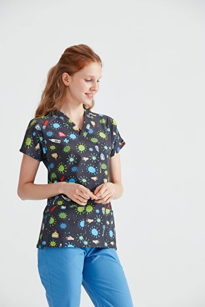 DRMOON Dr Greys Medical Jersey - ليكرا، نمط علوي واحد، مريلة للممرضات والأطباء