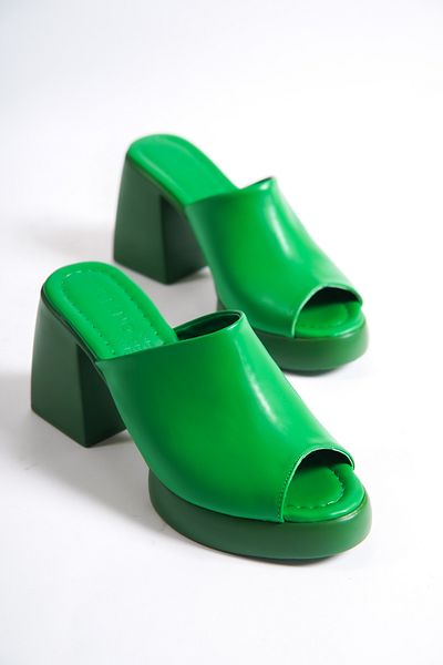 Mubiano 845-y Thick Sole Green Platform Women's Slippers