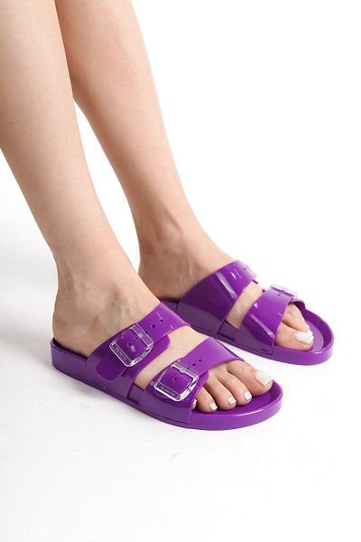 Mubiano Summer Women's Jelly Mat Purple Flat Slippers-Mstb146-Mr