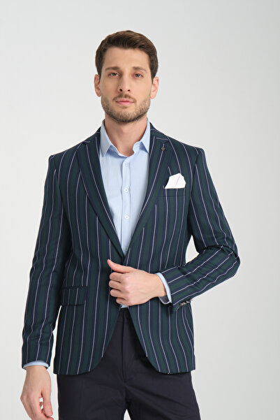 Frappoli Adora Ανδρικό μπουφάν μπλέιζερ από ύφασμα με μονόχρωμο γιακά με μονόχρωμο ριγέ ιταλικό ριγέ