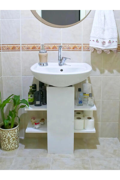 PRADO Lavabo Altı Dolap, Banyo Dolabı, Banyo Düzenleyici Raflar, Beyaz