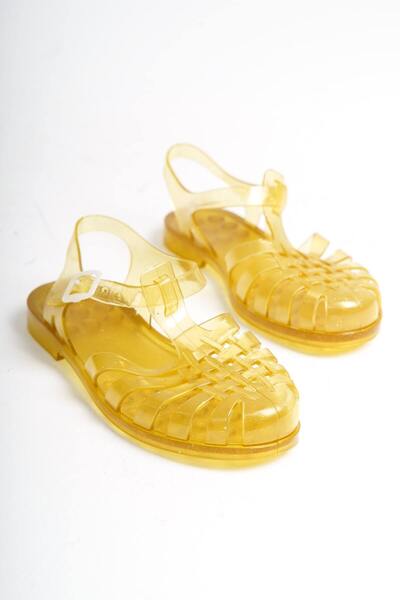 Mubiano صندل نسائي جيلي ذهبي شفاف - إبزيم مفصل، موديل مسطح - MSTB844-SAS