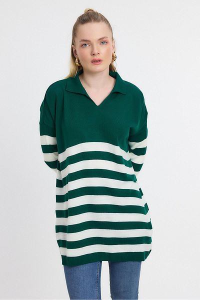 Rays 5340 Polo Neck Striped Tunic B. Green