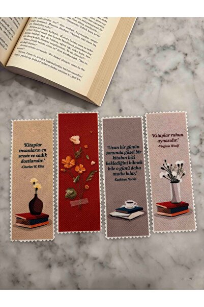 pamukcanta Yazı Temalı Yıkanabilir Kitap Ayracı (4'LÜ)