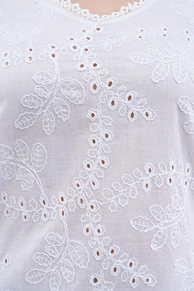 Siyezen Plus Size Scallop Detailed Balloon Sleeve Blouse