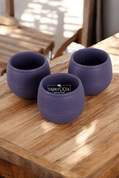 Yapay Çiçek Deposu Mini Kaktüs Sukulent Saksısı 3lü Set Koyu Mor Elvan Model ...