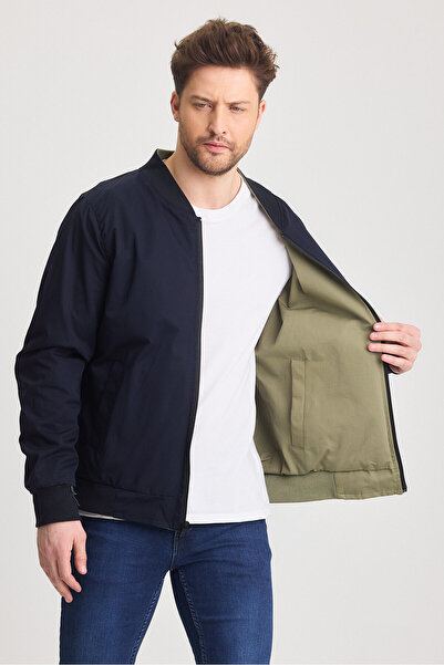 STONCS Men's Navy Blue Cotton Double Sided Seasonal Coat