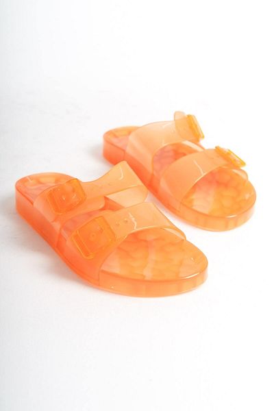 Mubiano Papuci de vară Jelly pentru femei - portocaliu transparent, design plat - mstb188-orj