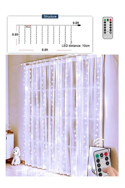 co arma White Curtain String Lights with Remote Control 8 Lighting Modes