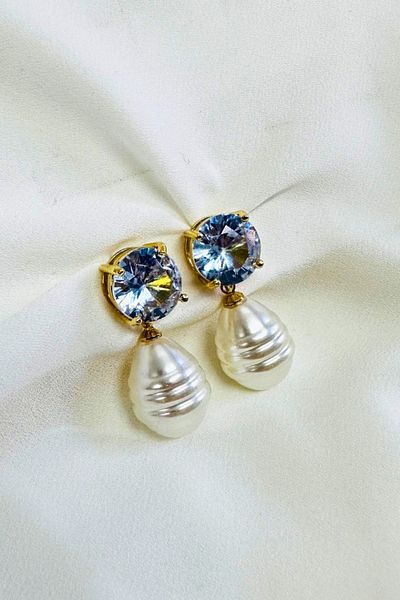 PETEK AKSESUAR BLUE STONE EARRING WITH BAROQUE PEARLS