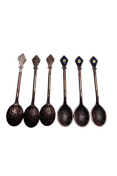 onyyapim Vintage 6-Piece Copper Colored Evil Eye Beaded Tea Coffee Jam Spice Presentation Spoon