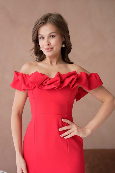 Secret Passion Lingerie Women's Red Atlas Fabric Strapless Neck Design Midi Dress