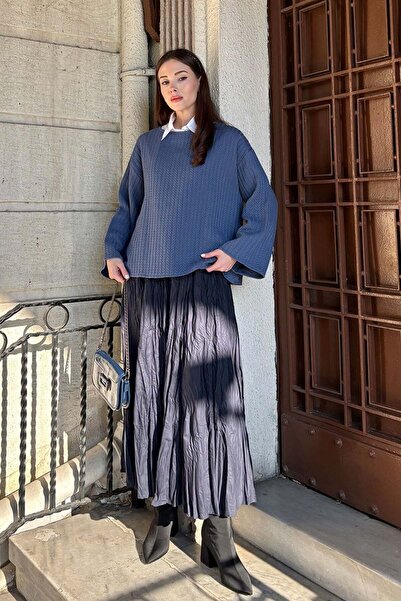 Ceylan Otantik Индиго плетен къс топ и тъмносиня бохемска пола с волани