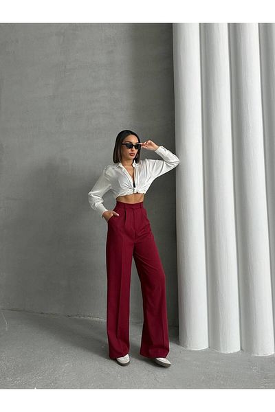 BE CHİC Women's Extra High Waist Agrafed Atlas Fabric Palazzo Pants with Pockets G9671