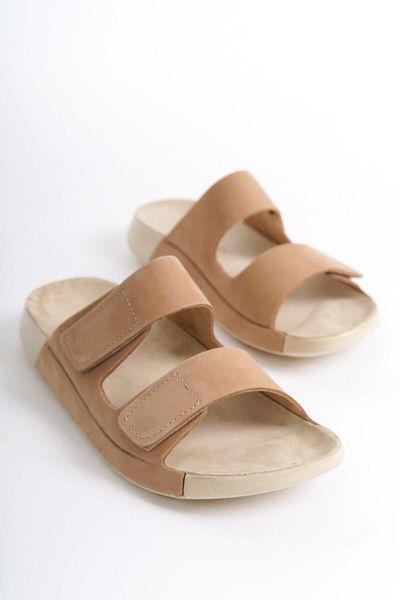 Mubiano Genuine Leather Summer Women's Double Striped Nubuck Special Sole Beige Slippers - Mssr26-Bj