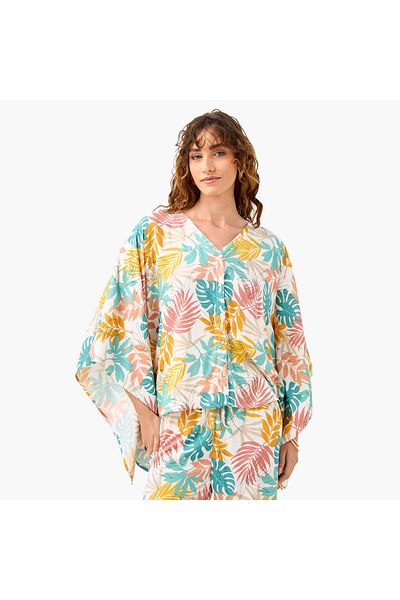 FAV All-Over Print V-neck Top and Pants Set