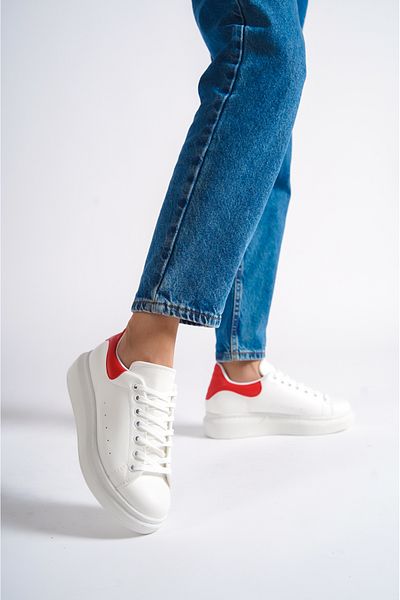 Mubiano Mbmkq200-bk Pantofi sport și pantofi sport pentru femei cu talpă groasă alb/roșu