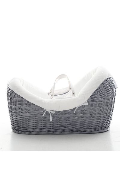 TEKNUM Infant Wicker Pod Moses Basket with White Waffle Beddings - Wooden Grey